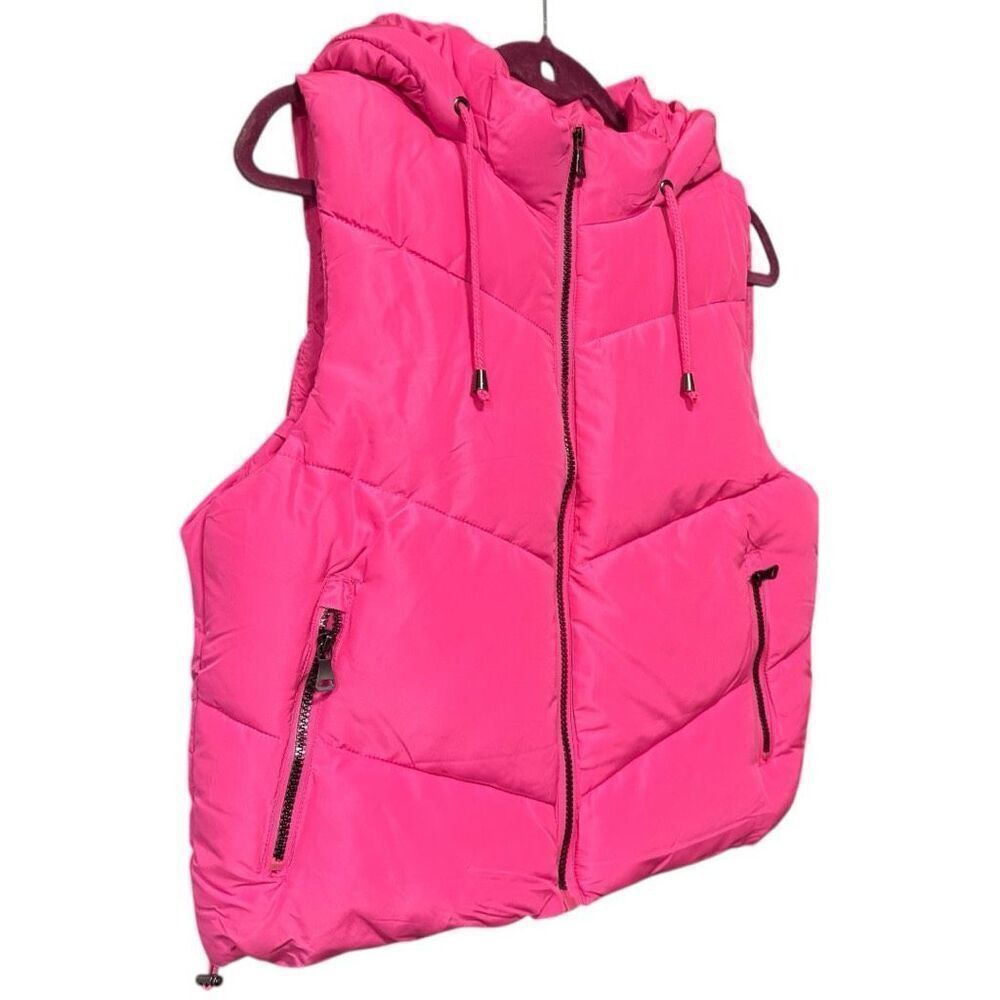 Pink Zip Up Quilted Hooded Vest Size Large NWT | Snobbish - Picture 13 of 13